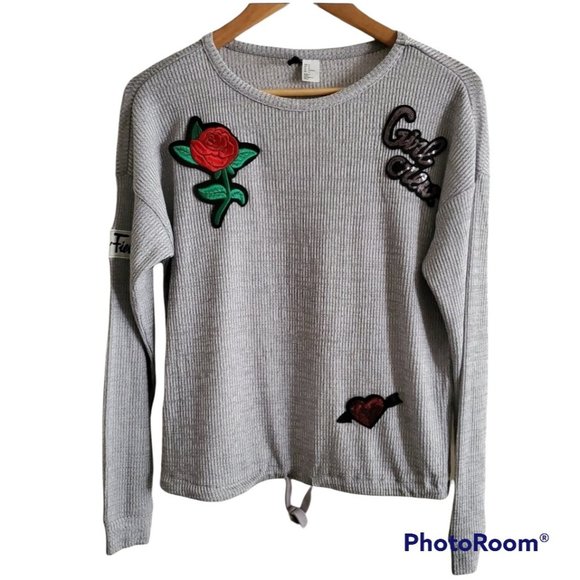 H&M Divided Women's Embroidered Gray Rib-Knit Pullover Sweatshirt Size Medium - Picture 6 of 15